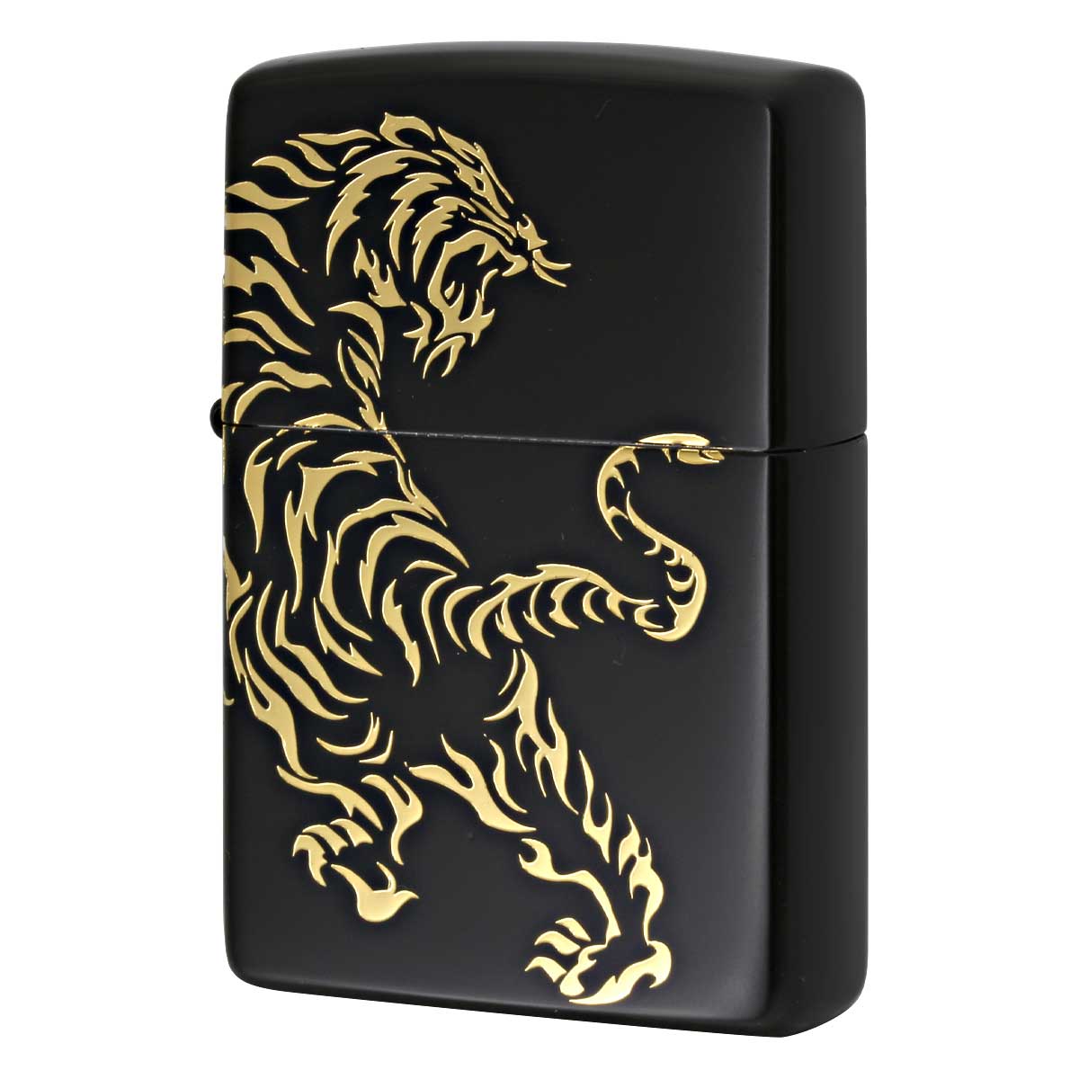 Zippo ジッポー 虎 タイガー 2面連続加工 ブラックマット 金サシ Tiger & Dragon 2BKG-TIGER プレゼン..