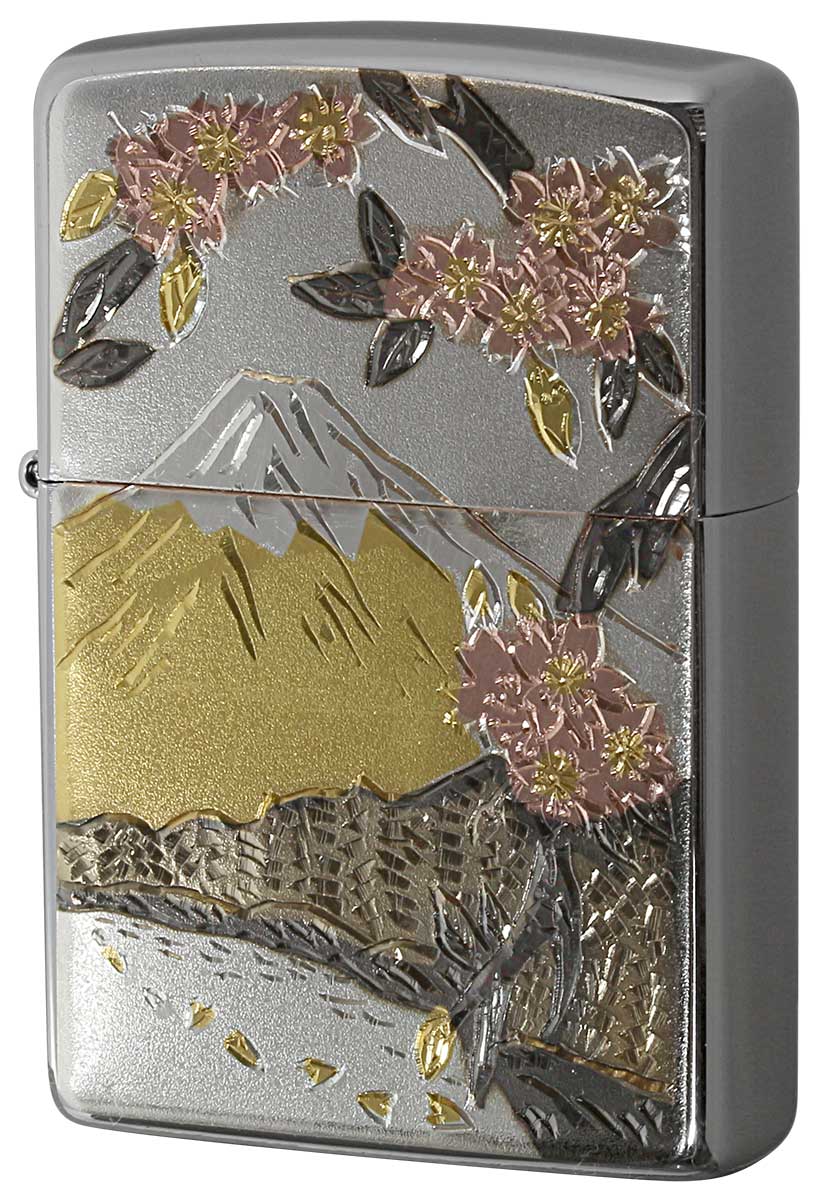 Zippo ジッポー 和柄 電鋳板 Electroforming 富士桜 FUJI SAKURA zippo ジッポ ライター オプション購入で名入れ可 メール便可