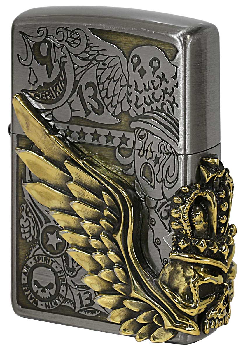 Zippo ジッポー メタル系 SKULL(ドクロ系)Fortune Head フォーチュンヘッド コンビネーション古美 Ni＆BS zippo ジッポ ライター オプション購入で名入れ可