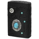 Zippo ジッポー 革巻き 牛革 ターコイズ 天然石 ネイティブアメリカン インディアンスピリット ブラック INDIAN SPIRIT 純銀メタル FEAT...