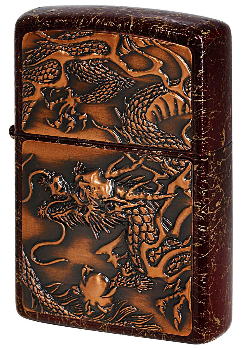 Zippo ジッポー 和柄 ドラゴン RISE METAL ライズメタル 乱糸塗り 赤龍 金乱糸 赤 zippo ジッポ ライター オプション購入で名入れ可