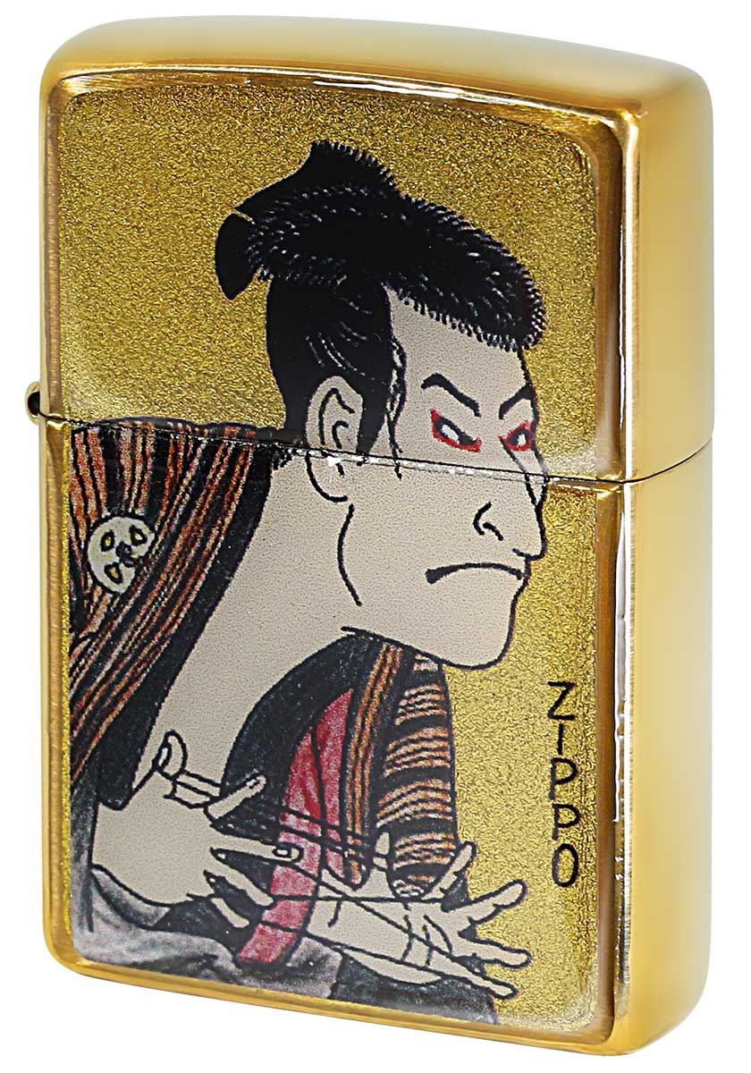 Zippo ジッポー 和柄 浮世絵 金箔エポ 綾取り役者 zippo ジッポ ライター オプション購入で名入れ可 メール便可