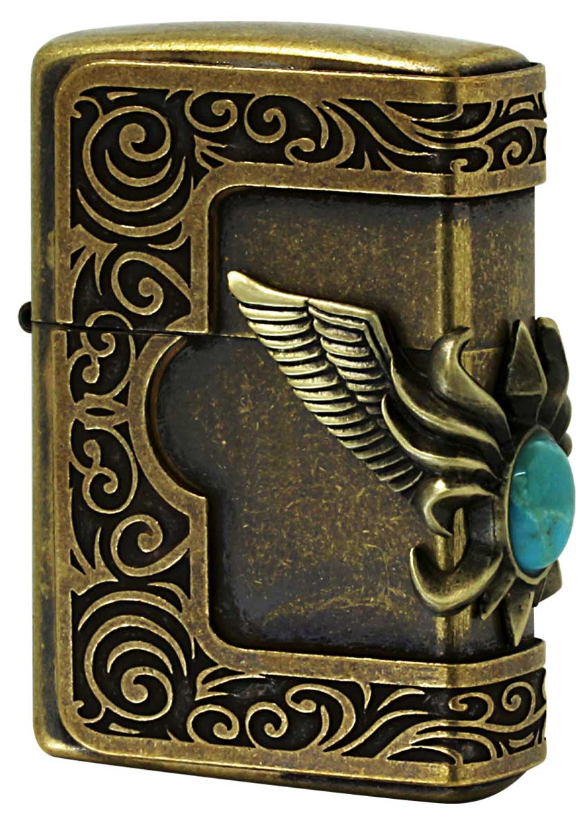 Zippo ジッポー メタル系 STONE WING METASL Turquoise ＃200 ブラス古美バレル zippo ジッポ ライター オプション購入で名入れ可