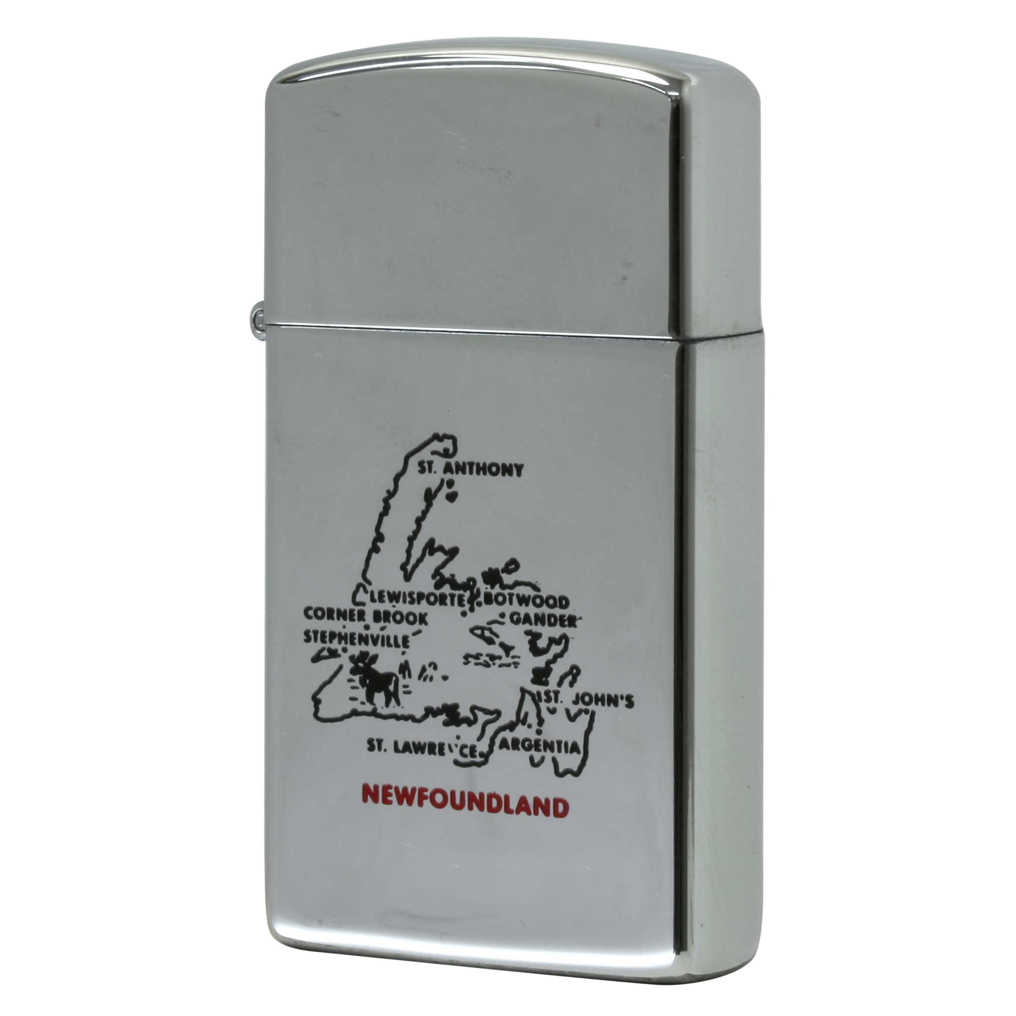 絶版/ヴィンテージ Zippo ジッポー 【中古】 1997年製造カナダ製造 地図 Newfoundland ニューファンドランド島 鏡面 スリム