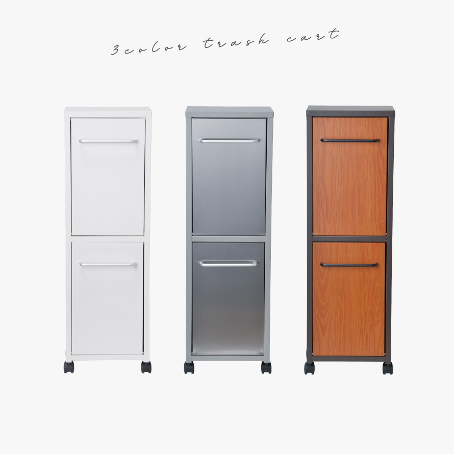 ゴミ箱 分別 薄型 フラップ 2段 2分別 キッチン ごみ箱 キャスター スリム TRASH DOUBLE 2段ダストボックス 返品不可 返品不可 [3]