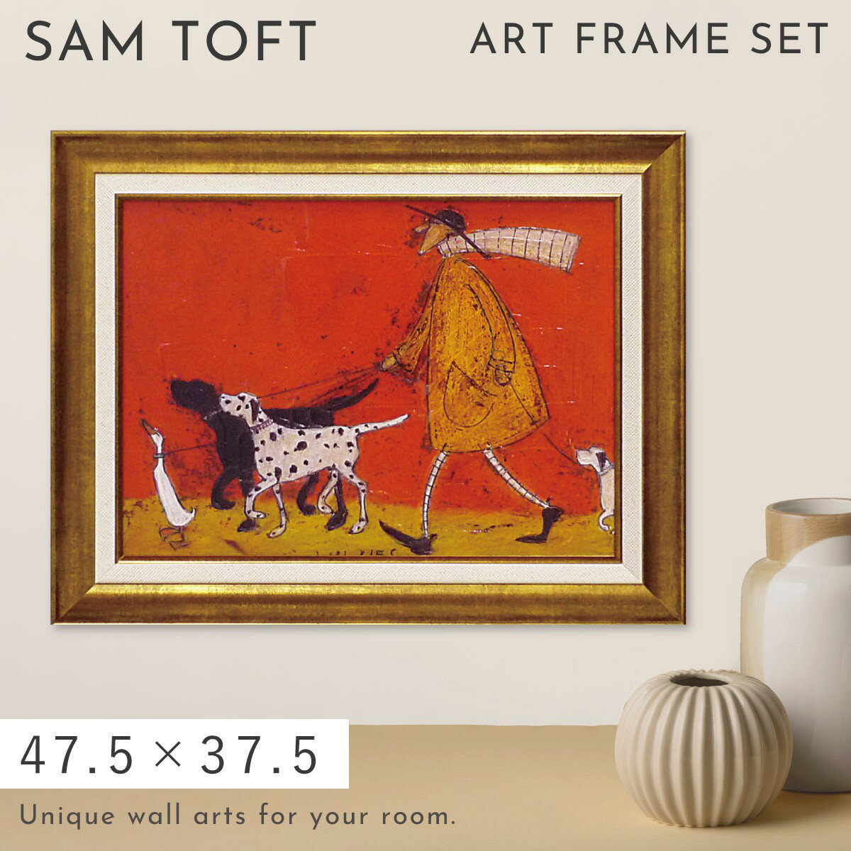 乐天商城 - サムトフト 絵画 絵 47.5×37.5cm 【ドリスとベッドで朝食】アートパネル アートフレーム 壁掛け おしゃれ 犬 アートボード インテリア ポスター モダン 大きい 大型サイズ アンティーク 玄関 飾る イギリス作家 ST-08005 アートボード ギフト プレゼント 新築祝