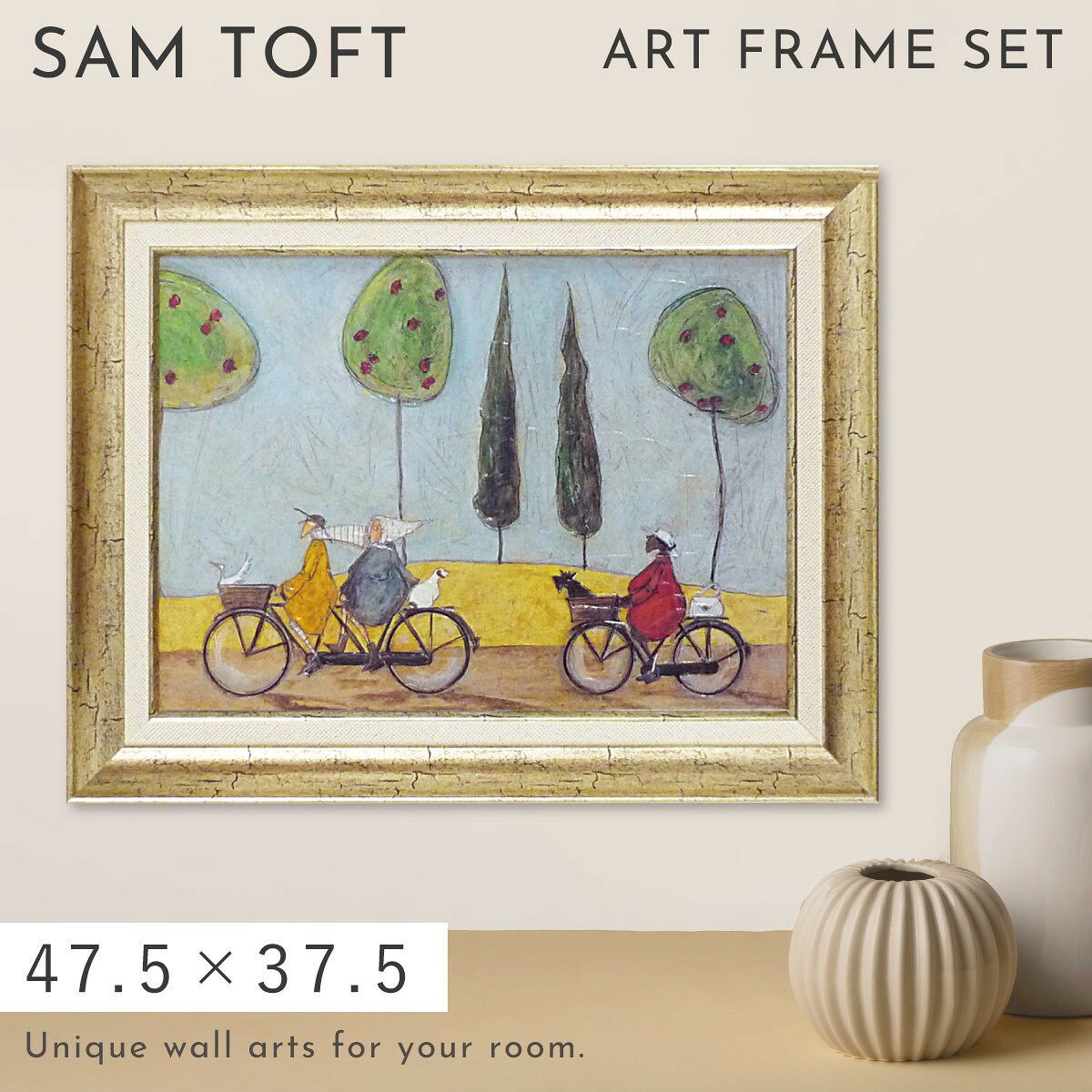 Rakuten - サムトフト 絵画 絵 47.5×37.5cm【みんなでサイクリング】 アートパネル アートフレーム 壁掛け おしゃれ 犬 アートボード インテリア ポスター モダン 大きい 大型サイズ アンティーク 玄関 飾る イギリス作家 ST-08006アートボード ギフト プレゼント 新築祝