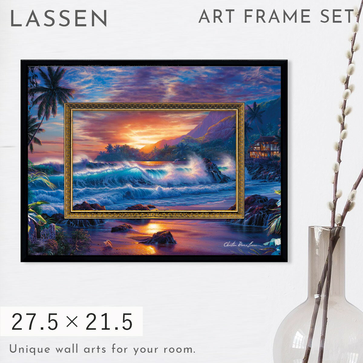 ラッセン 絵画 27.5×21.5cm ギフト クリスチャン・リース・ラッセン アートパネル 海 マリン モダン 北欧 インテリア 玄関 おしゃれ 額縁付き 壁掛け クリスチャン・リース・ラッセン ビッグアート「エターナル エンブレース（Sサイズ）」 父の日