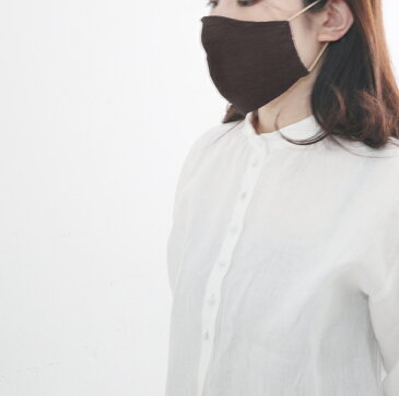 メール便送料無料 洗えるマスク　立体マスク　リネンマスク　MLサイズ　日本製　ダークブラウン×ベージュ 　695z-4-l10ml-be