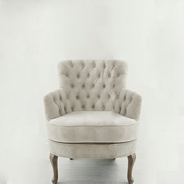 1人掛けソファ ラウンジチェア ベルベットアイボリー x 脚ライトブラウン色 【玄関前渡し-KS22】