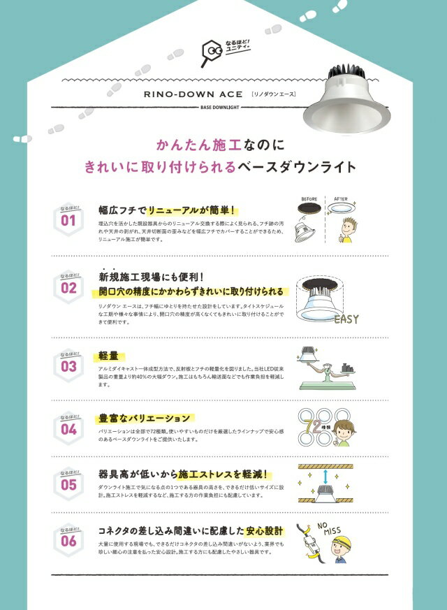 LEDダウンライト BDL-1300W-35+T-3001 ベース型 軽量・浅型タイプ 埋込穴150mm 1600Lmクラス 色温度3500K 本体ホワイト UNITY/ユニティ ☆Bulie RINO-DOWN ACE☆ ※電源ユニット付 (UDL-1300W-35後継モデル) [3]