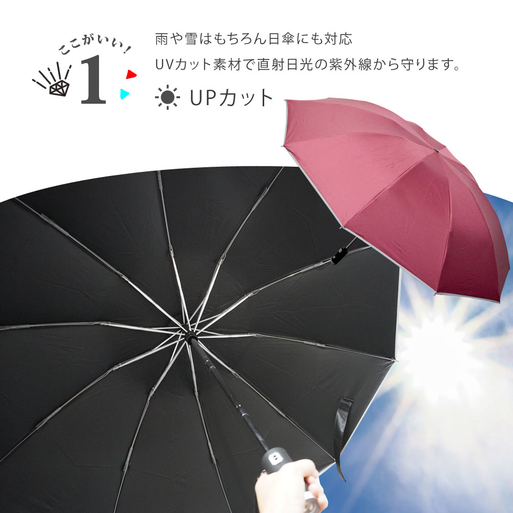 自動開閉傘 LEDライト 雨傘 日傘 折りたたみ傘 直径105cm アルミ製 10本骨 晴雨兼用 高密度撥水 UVカット 送料無料 ［XH772］