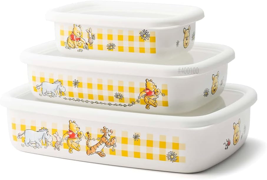 [富士ホーロー] Winnie the Pooh 浅型角容器 SML3点セット DYP-3SF