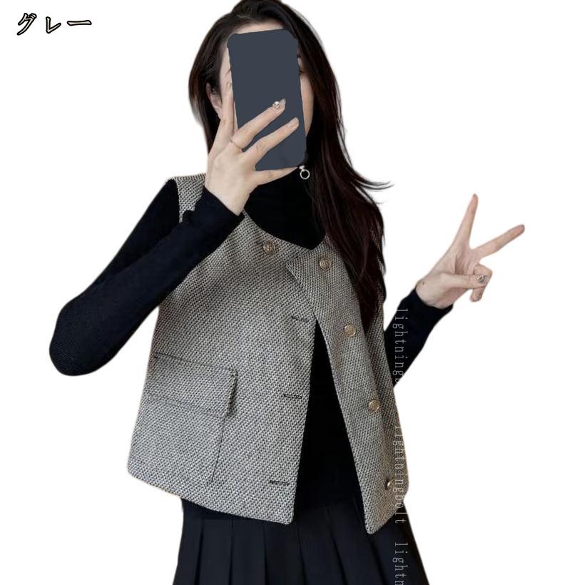 500円OFFクーポン レディース ジレ ベスト 体型カバー すっきり見え ショート丈 ノースリーブ カジュアル きれいめ クラシック レトロ ツイード調 重ね着 レイヤード 春 秋 冬 通勤 通学 デート お出かけ オフィス 大きいサイズ lightningbolt lightningbolt-10011601 ライトニング サンプル画像2