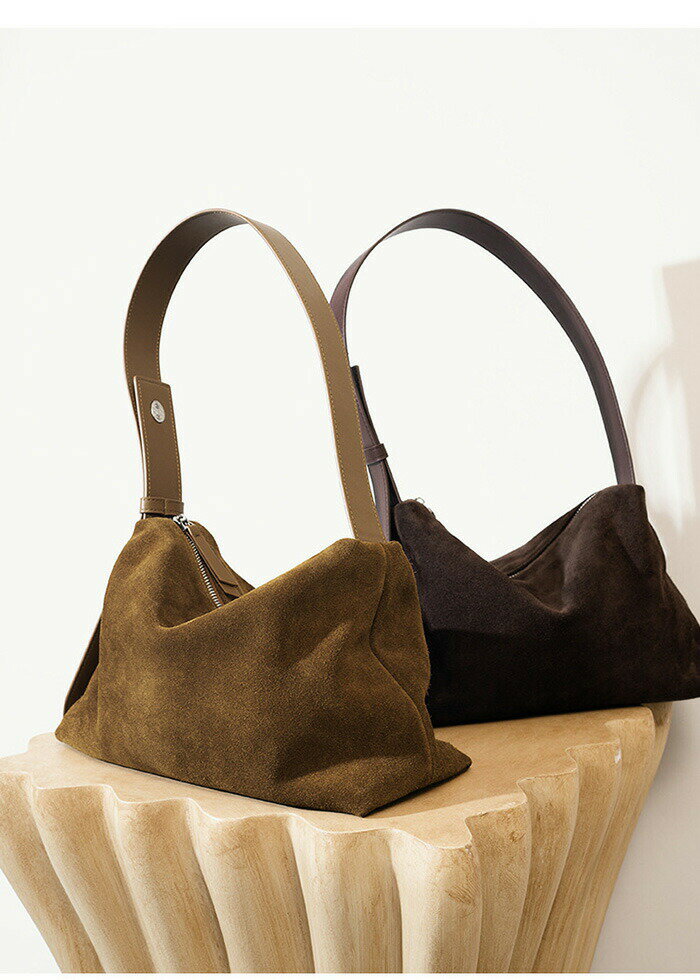 【15%OFFクーポン配布中！】スエードバッグ レディース 本革 ショルダーバッグ 肩掛けバッグ 斜めがけバッグ スウェード カバン ファスナー付き 斜め掛け 肩掛け トートバッグ お仕事バッグ 通勤 通学 大容量 フォーマル かばん 無地 ビジネス シンプル 上品 秋冬