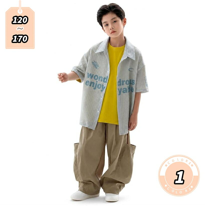 850円OFFクーポン 男の子 半袖シャツ ゆったり キッズ ストライプシャツ 前開き カジュアル 子供服 トップス ジュニア 通学 通園 お出かけ 夏 lightningbolt
