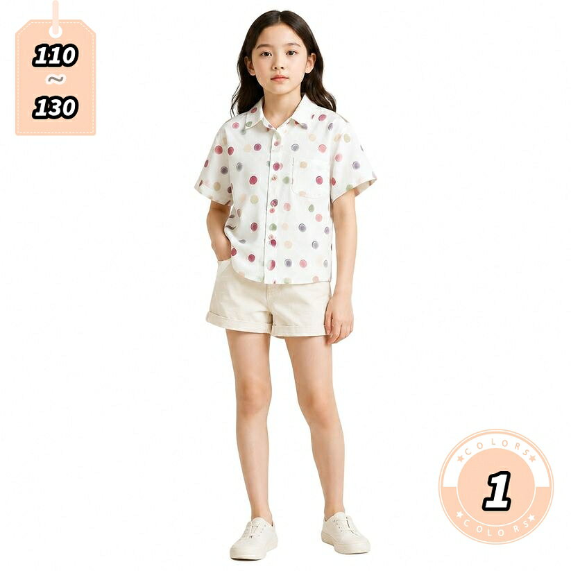 850円OFFクーポン 子供服 シャツ 半袖 男の子 ゆったりサイズ ドット柄 キッズ 襟付き カジュアルシャツ リゾート風 総柄トップス ジュニア 夏服 通園 通学 お出かけ用 普段着 lightningbolt