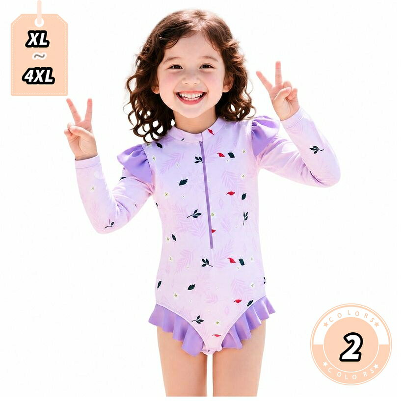 500円OFFクーポン 女の子 水着 長袖 ワンピース型 体型カバー 動きやすい フリル付き スクール水着 子供用 ジュニア スイムウェア 可愛い 花柄 プール 海水浴 温泉 みずぎ ゆったりサイズ オールインワン 小学生 女児 キッズ lightningbolt