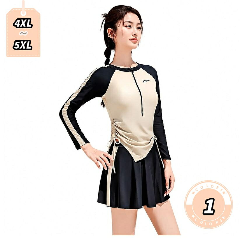 500円OFFクーポン 水着 女の子 ジュニア 長袖 ラッシュガード セパレート 体型カバー スクール水着 スカパン 配色 ジップアップ 上下セット スイムウェア 大きいサイズ ティーンズ スクール 中学生 高校生 lightningbolt