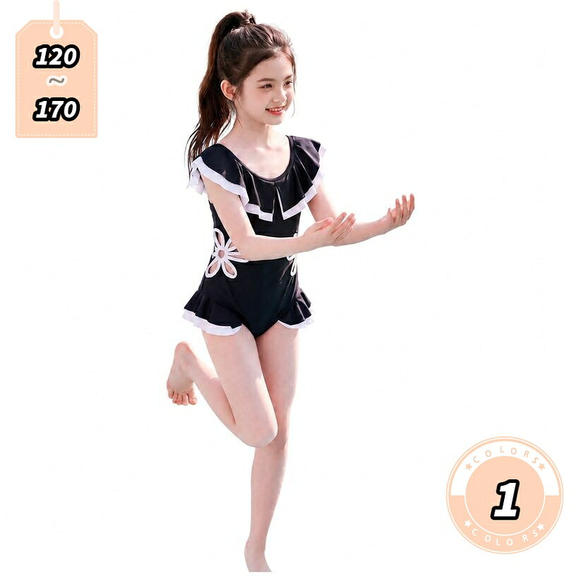 500円OFFクーポン キッズ 水着 女の子 ワンピース ジュニア スイムウェア 体型カバー フリル付き ノースリーブ 可愛い ガールズ 女児 水遊び プール 海 川 温泉 スクール 保育園 幼稚園 小学生 中学生 大きいサイズ lightningbolt