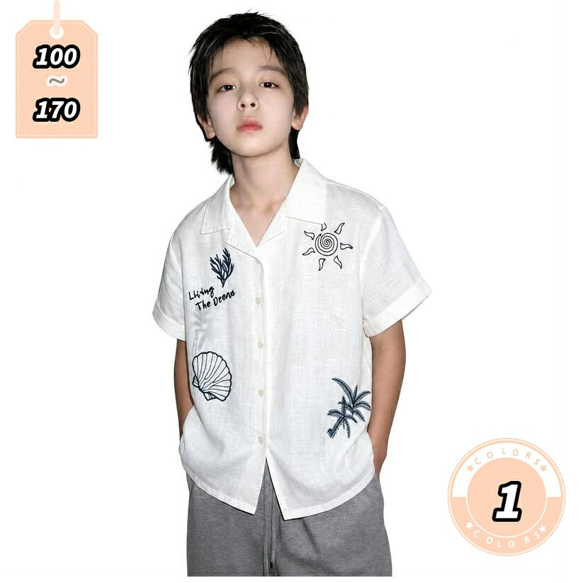 1000円OFFクーポン キッズ 半袖シャツ 開襟シャツ 子供服 男の子 女の子 半袖 オープンカラー トップス ジュニア リゾート カジュアル 海 プール お出かけ 通学 通園 春夏 薄手 ゆったりサイズ lightningbolt