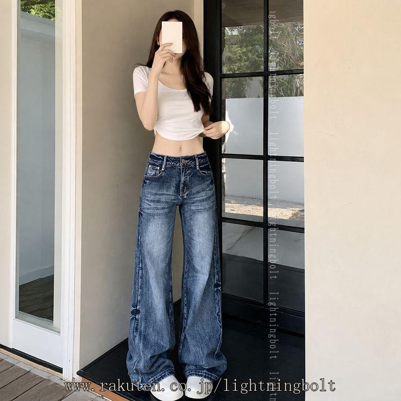 850円OFFクーポン デニムパンツ レディース 着痩せ 体型カバー ワイドパンツ ズ ジーパン ゆったり ロング丈 カジュアル ヴィンテージ風 美脚 脚長 脚長効果 通勤 お出かけ 大きいサイズ lightningbolt lightningbolt-10022822 ライトニング サンプル画像3