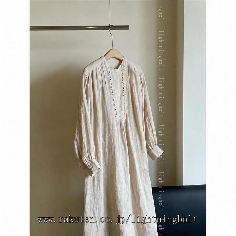 850円OFFクーポン ワンピース ロング丈 長袖 体型カバー レディース ゆったり マキシワンピース クルーネック 森ガール レトロ カジュアル ロングワンピ 無地 ギャザー 大きいサイズ 春 秋 lightningbolt lightningbolt-10021954 ライトニング サンプル画像3