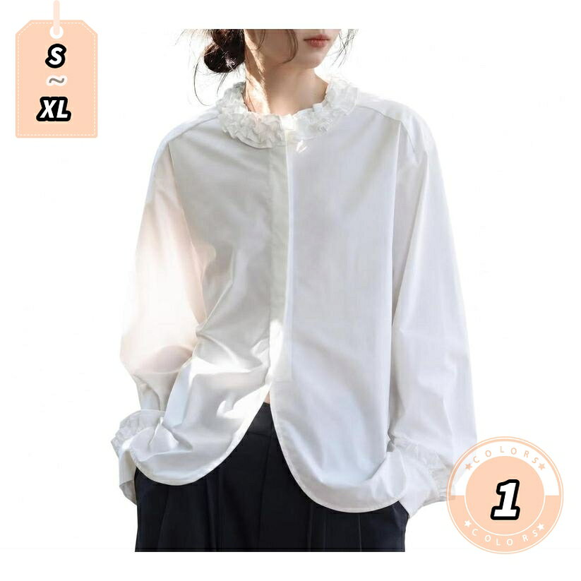 500円OFFクーポン ブラウス レディース 長袖 フリルカラー 体型カバー ゆったり シャツ スタンドネック 比翼仕立て レトロ インナー 重ね着 フェミニン カジュアル 通勤 春服 大きいサイズ lightningbolt lightningbolt-10009424 ライトニング パッケージ画像