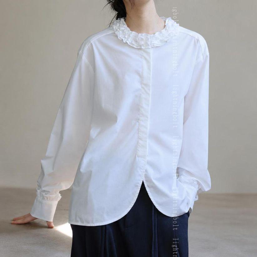 500円OFFクーポン ブラウス レディース 長袖 フリルカラー 体型カバー ゆったり シャツ スタンドネック 比翼仕立て レトロ インナー 重ね着 フェミニン カジュアル 通勤 春服 大きいサイズ lightningbolt lightningbolt-10009424 ライトニング サンプル画像3