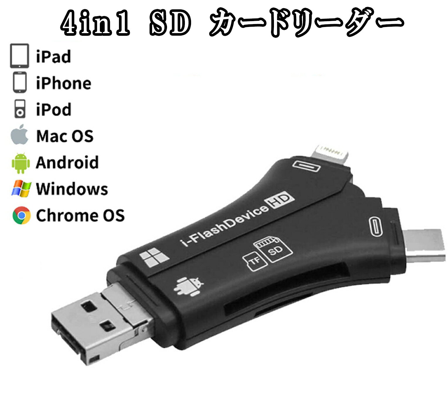 SDJ[h[_[ 4in1 Iׂ3F iphone sdJ[h[_[ A_v^[ J f[^ڍs obNAbv ipad Android usb type-C SD/Micro f[^] OTG@\
