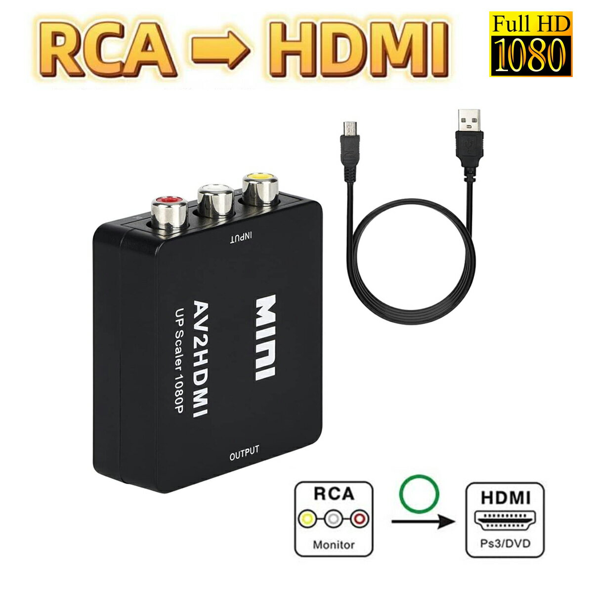 RCA to HDMIѴС AV to HDMI Ѵ AV2HDMI USB֥դ ž 1080/720Pڤؤ