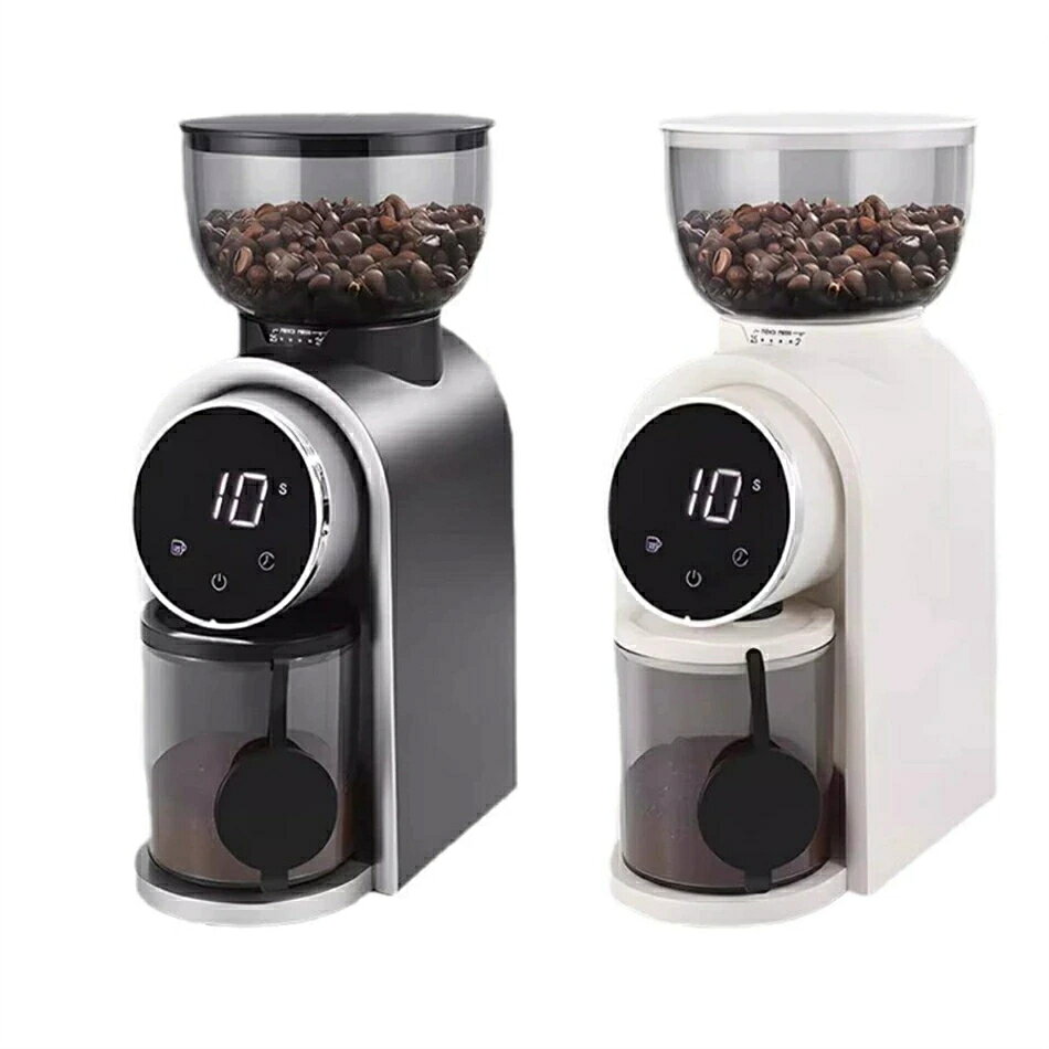 商品詳細 材質 本体：ABS+ステンレススチール 重量 1700g コーヒー豆容量 250g コーヒー粉容量 160g 定格電圧 AC110V 50/60Hz 定格電力 150W 特徴 特徴： ★食品グレードの420ステンレス鋼円錐形砥石と高硬度刃先グレードのステンレス鋼を採用しています。研削は常に正確で、摩擦指数を低減し、コーヒー豆の元の味と香りを最大限に保持します。パワフルなグラインダーが豆を均一に挽き、粉末が一貫して同じ質感であり、コーヒーの抽出効率も向上します ★このコーヒーグラインダーは、25段階の粗さ調節が可能で、様々なコーヒー豆に対応します。エスプレッソ、ドリップ、フレンチプレスなど、お好みの抽出方法に合わせて、自宅でも本格的なコーヒーを楽します。 ★大容量の豆ホッパーを採用しており、250gのコーヒー豆を収容することができます。それによって14杯のエスプレッソを作ることができます！多人数で楽しむことができ、いつでも友人と一緒にコーヒーを楽しむことができます！ ★集中直接粉末落下構造を採用しています。 粉飛びを防ぎ、余分な粉残りを防ぎます。 カップ内の粉が直接落ちるので余分な粉が残りません。 机上が散らからないので掃除がしやすく、コーヒーを作るのもスムーズに行えます。 ★直感的な操作方法と使いやすいデザインで、誰でも簡単に使える??研磨機です。タッチパネルやボタン操作により、瞬時に豆を挽き始めることができ、忙しい朝でも手軽に美味しいコーヒーを楽しむことができます。個々の好みや抽出方法に合わせて、研磨の粗さ、時間を自由に調整できます。エスプレッソ用の微細な研磨から、フレンチプレス用の粗めの研磨まで、幅広い調整範囲で理想のコーヒーを実現します。 ★取り外し可能な部品から成り立っており、簡単に分解して洗浄できます。定期的なメンテナンスにより、常に清潔な状態を保ち、最高の味わいを提供します。 注意 ▼産地：Made in CHINA ▼商品は簡易包装でお送り致します。 ▼お使いのモニターによっては、実際の色と若干異なって見える場合があります。 ▼ 製造時期によりデザインや仕様に若干の変更がある場合がございます。ご了承ください。 ▼実寸は素人採寸ですので、多少の誤差はご了承願います。 ▼この商品は当店実店舗でも販売しております。在庫数の更新は随時行っておりますが、 お買い上げいただいた商品が、品切れになってしまうこともございます。 その場合、お客様には必ず連絡をいたしますが、万が一入荷予定がない場合は、 キャンセルさせていただく場合もございますことをあらかじめご了承ください。