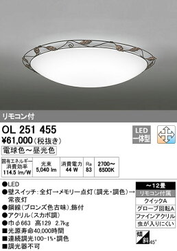 ODELIC オーデリック (OX) LED洋風シーリングライト〜12畳調光調色タイプ OL251455