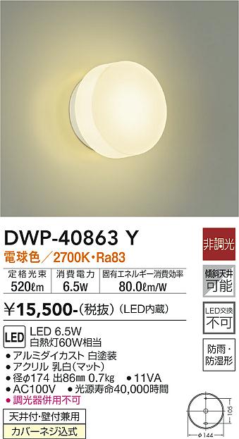 DAIKO 大光電機 LED防雨型ポーチ灯 DWP-40863Y 2