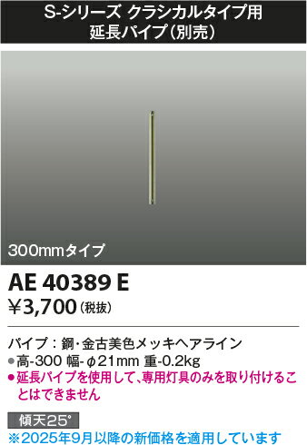 KOIZUMI コイズミ照明 Sシリージ専用延長パイプ AE40389E