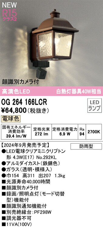 ODELIC オーデリック LEDポーチライト(顔識別カメラ付） OG264166LCR