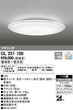 ODELICオーデリックLED洋風シーリングライト〜10畳調光調色タイプOL251100