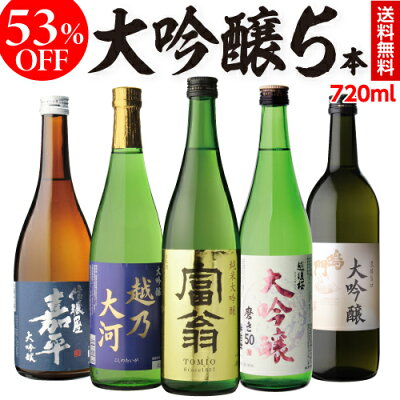 日本酒 53%OFF!純米大吟醸入り 大吟醸 720ml 5本 飲み比べセット半額 4合瓶 四合瓶 清酒 ギフトセット 日本酒 新潟 贈答用 飲み比べ 辛口 甘口 敬老の日 大吟醸酒 冷酒 あす楽 RSL