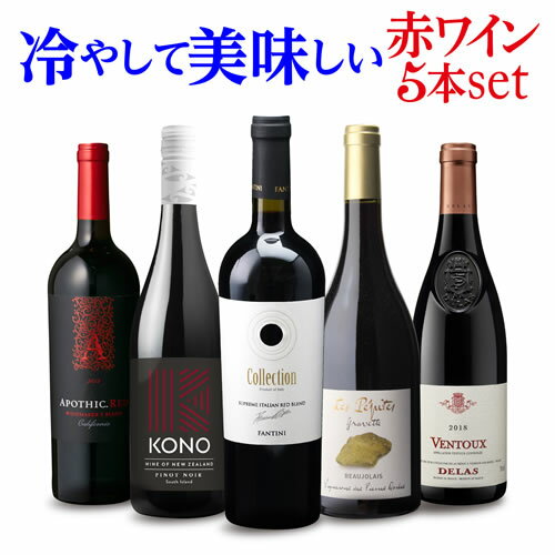 【全品P3倍 5/18～5/20限定】送料無料 冷やして美味しい赤ワイン 5本セット 4弾 ワインセット 赤ワインセット フランス イタリア ニュージーランド アメリカ 氷 オン・ザ・ロック 長S 父の日 お中元 父の日 早割