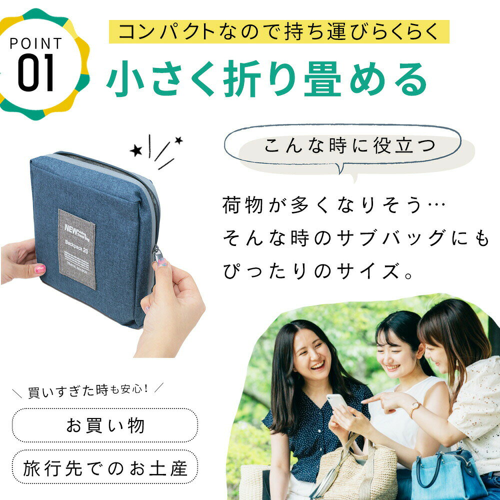 折りたたみ リュック エコバッグ リュックサック コンパクト 大容量 20L 収納 撥水加工 便利グッズ サブバッグ トラベル 旅行 アウトドア おしゃれ 買い物 学生 一人暮らし 男女兼用 メンズ レディース 子供 シンプル ハイキング like-shop-10003411 LIKEショップ サンプル画像3