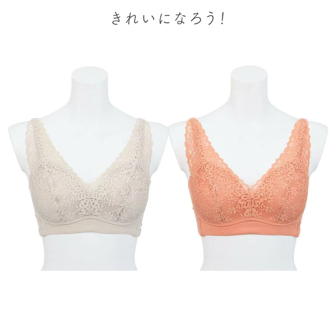 Rakuten - きれいになろう！ 制菌加工 綿混ベア天竺 レースデザイン 楽ブラ2枚セット