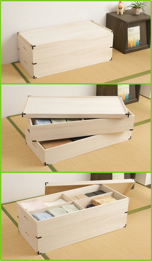 安心の日本製!桐ワイド深型収納BOX2段・高さ34cm [2]