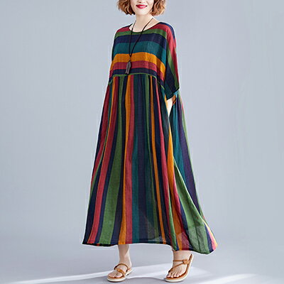 ワンピース ナチュラル 半袖 薄手 涼しい コットン 綿 体型カバー ゆったり リラックス 袖あり レディース ドレス マキシ丈 ナチュラル こなれ感 カジュア...