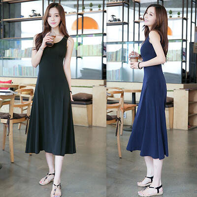 ワンピース ミモレ丈 ひざ丈 カジュアル おしゃれ 半袖 ノースリーブ レディース ドレス きれいめ ラウンドネック フェミニン スリム ハイウエスト 春 夏 ...