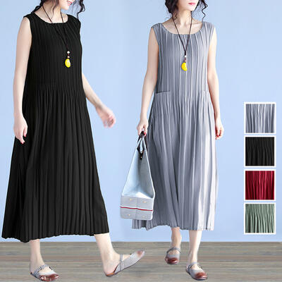 ワンピース ロング丈 ミモレ丈 プリーツ カジュアル おしゃれ 夏 レディース 可愛い ドレス ロングワンピ きれいめ フェミニン 春 春夏 秋 シンプル 大き...