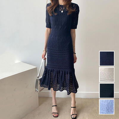 ティアード ワンピース レース レディース エレガント カジュアル ミモレ丈 半袖 おしゃれ 春 夏 秋 可愛い ワンピ ドレス 透け感 タイト ナチュラル ネ...