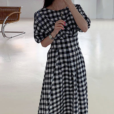 ロングワンピース レディース きれいめ カジュアル 袖あり ロング丈 ワンピース 大人 ドレス ブラック 黒 デート お出かけ ワンピ チェック 半袖 春 夏 ...