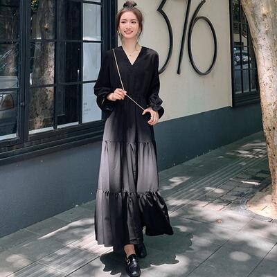 ティアード ワンピース レディース 袖あり 長袖 フリル エレガント カジュアル ロング丈 おしゃれ こなれ感 可愛い フェミニン シンプル カシュクール ワン...