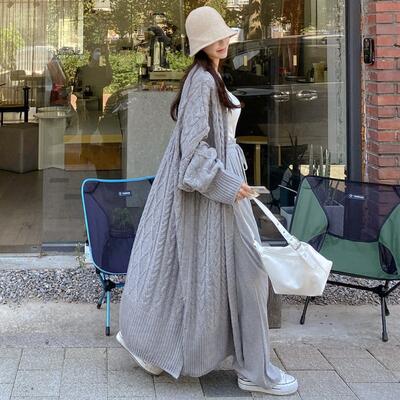 アウター レディース ジャケット ニット 春 コート ロング丈 カーディガン カジュアル マキシ丈 フェミニン 韓国 オーバーサイズ グレー 秋 冬 20代 3...