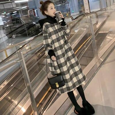 ワンピース ロングワンピ フーディー カジュアル チェック柄 ミモレ丈 長袖 レディース ドレス 大きいサイズ 大人可愛い 楽ちん スポーティ おしゃれ フェミ...